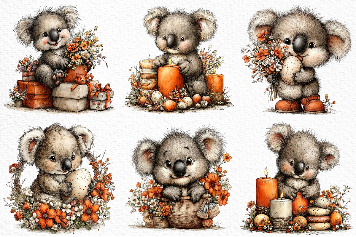 Whimsical Easter Koala Clipart Png, an Illustration by Craft Nest (Photo 3 of 12)