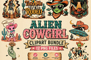 Alien Cowgirl Clipart Bundle, a Technology Illustration by Tanya Kart (Thumbnail 1 of 5)