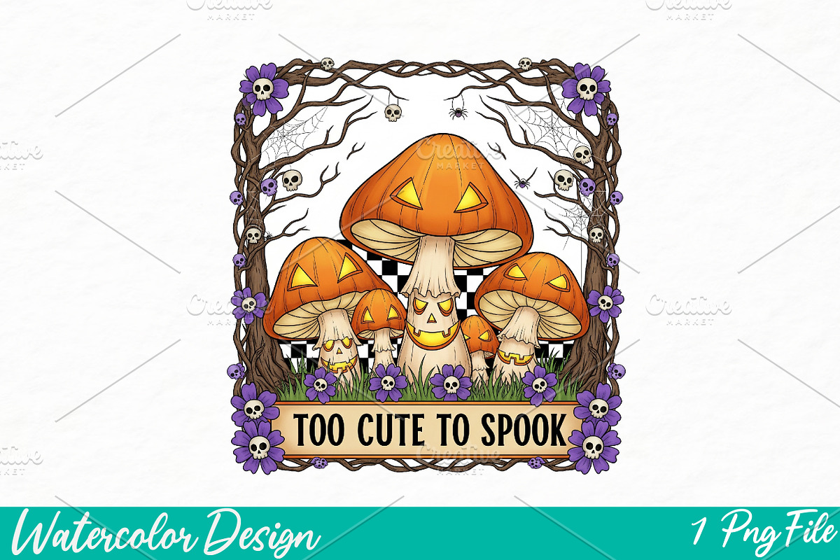 Too Cute to Spook PNG, an Illustration by Watercolor design (Photo 1 of 3)