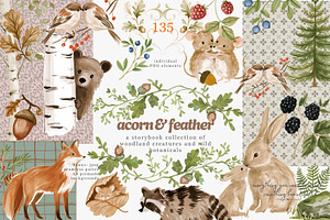 whimsical woodland clipart set, a Decorative Illustration by Patishop Art