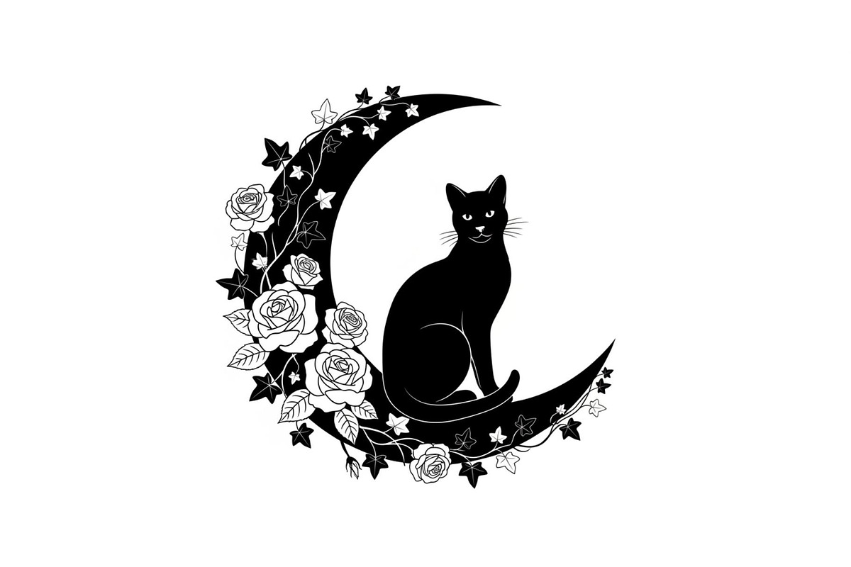 Cat on Crescent Moon Bundle, an Illustration by jahid234 (Photo 11 of 31)
