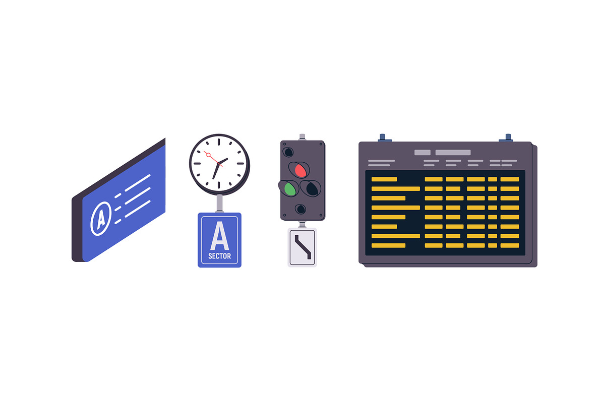 Railway station signs, boards set, a Transportation Illustration by Good Studio (Photo 2 of 3)
