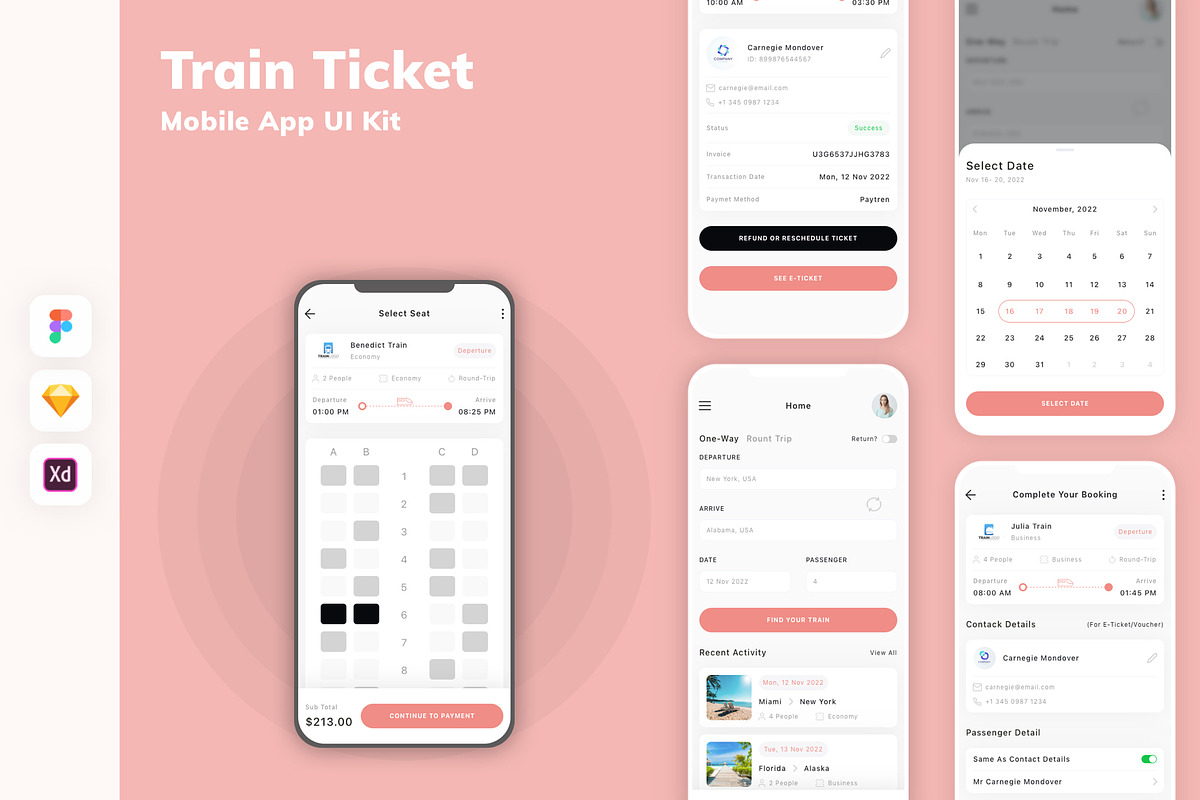 Train Ticket Mobile App UI Kit, an UI Kit Template by uicube