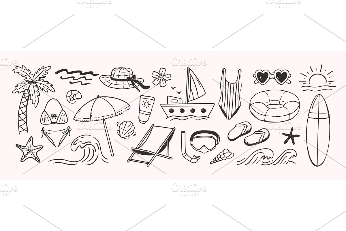 Doodle beach and surf icon. Sea, an Object Illustration by winwin.art
