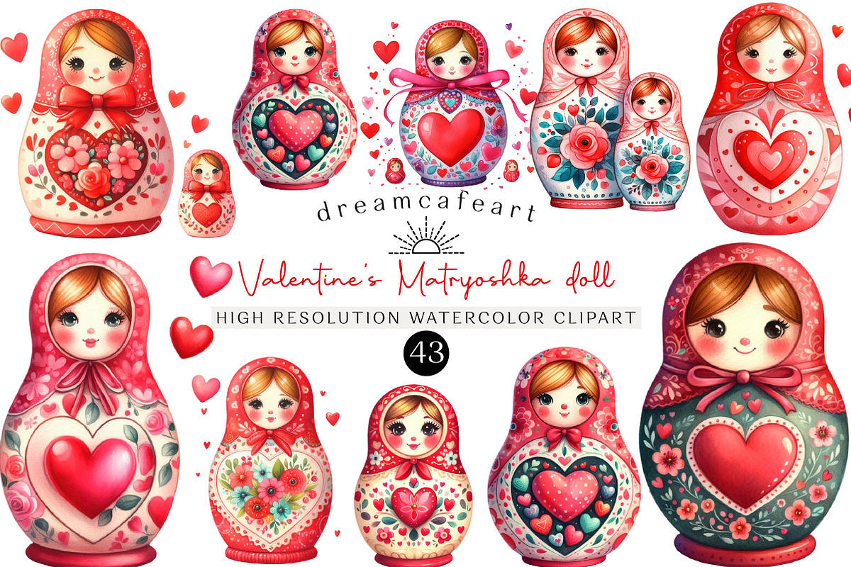 Valentine's Matryoshka Doll Clipart, an Illustration by DreamCafeArt (Photo 1 of 6)