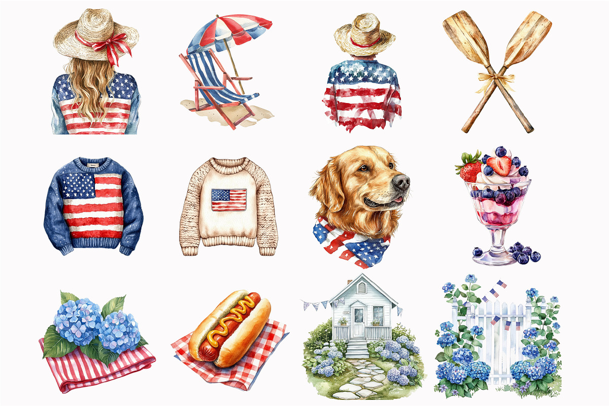 Watercolor Hello July Clipart, an Illustration by Design Market (Photo 2 of 5)