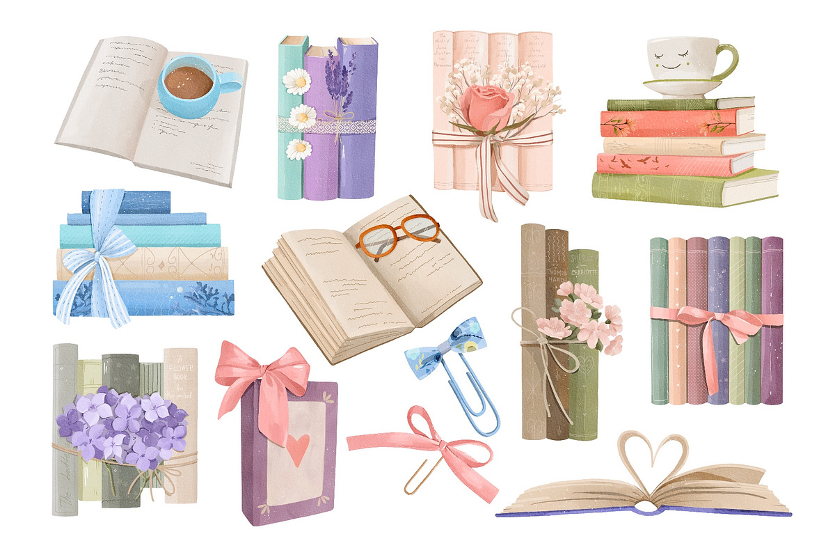 Watercolor Floral Books Clipart, an Education Illustration by ArtGiftsStudio (Photo 2 of 5)