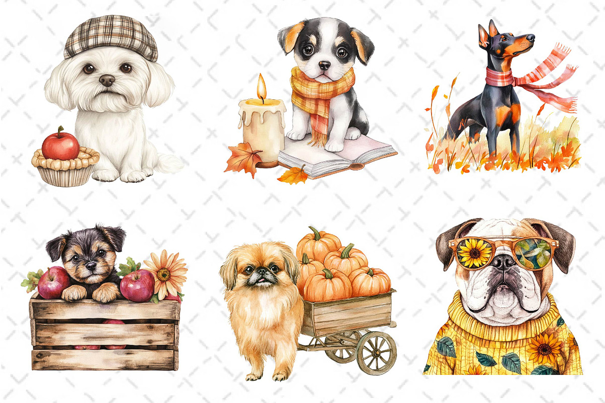 Watercolor Autumn Dog Clipart, an Illustration by Dream Creation (Photo 4 of 6)