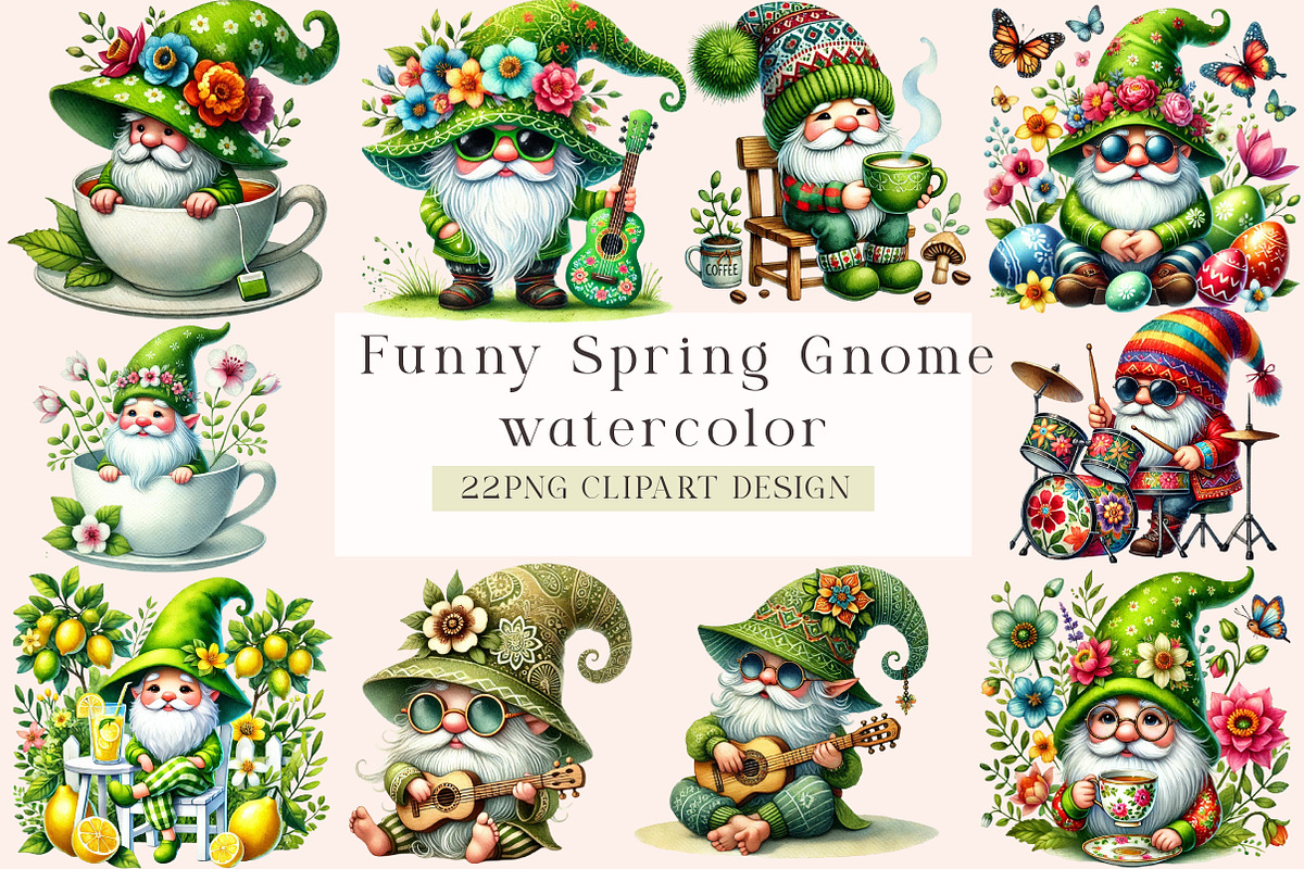 Funny Spring Gnome Clipart, an Illustration by DreamArtGraphic (Photo 1 of 5)
