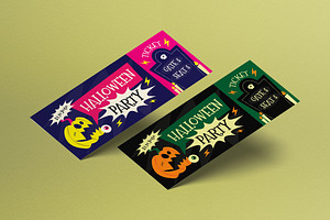 Green Cartoon Halloween Party Ticket, a Flyer Template by graphicook