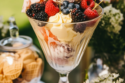 Ice cream desserts buffet table, event food catering for wedding, a Food & Drink Photo by Anneleven