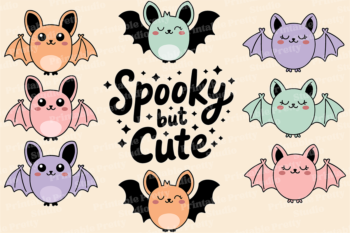 Pastel Bats Clipart & Vector, an Illustration by Printable Pretty Studio (Photo 2 of 3)