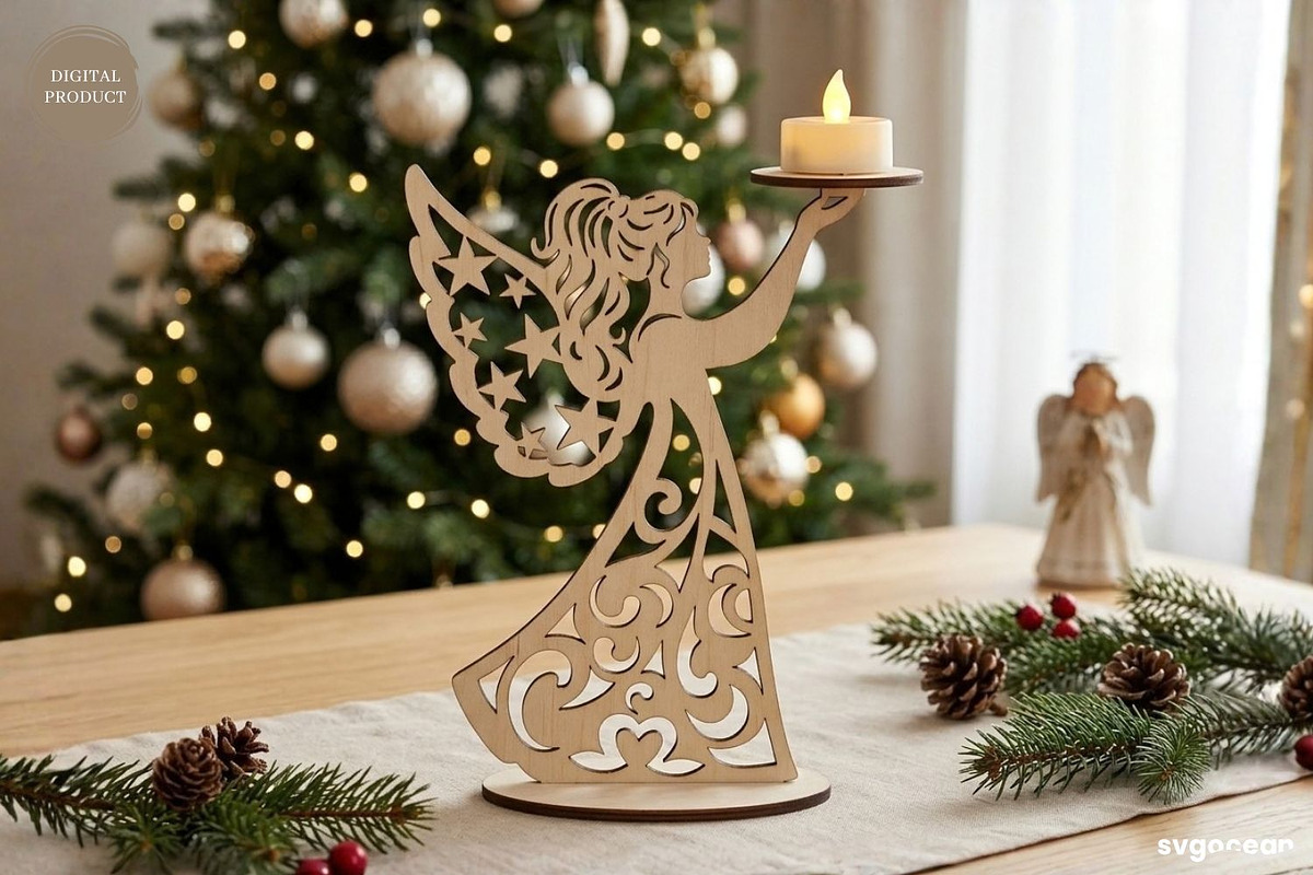 Christmas Angel Candle Holders SVG, a Decorative Illustration by svgocean (Photo 5 of 14)
