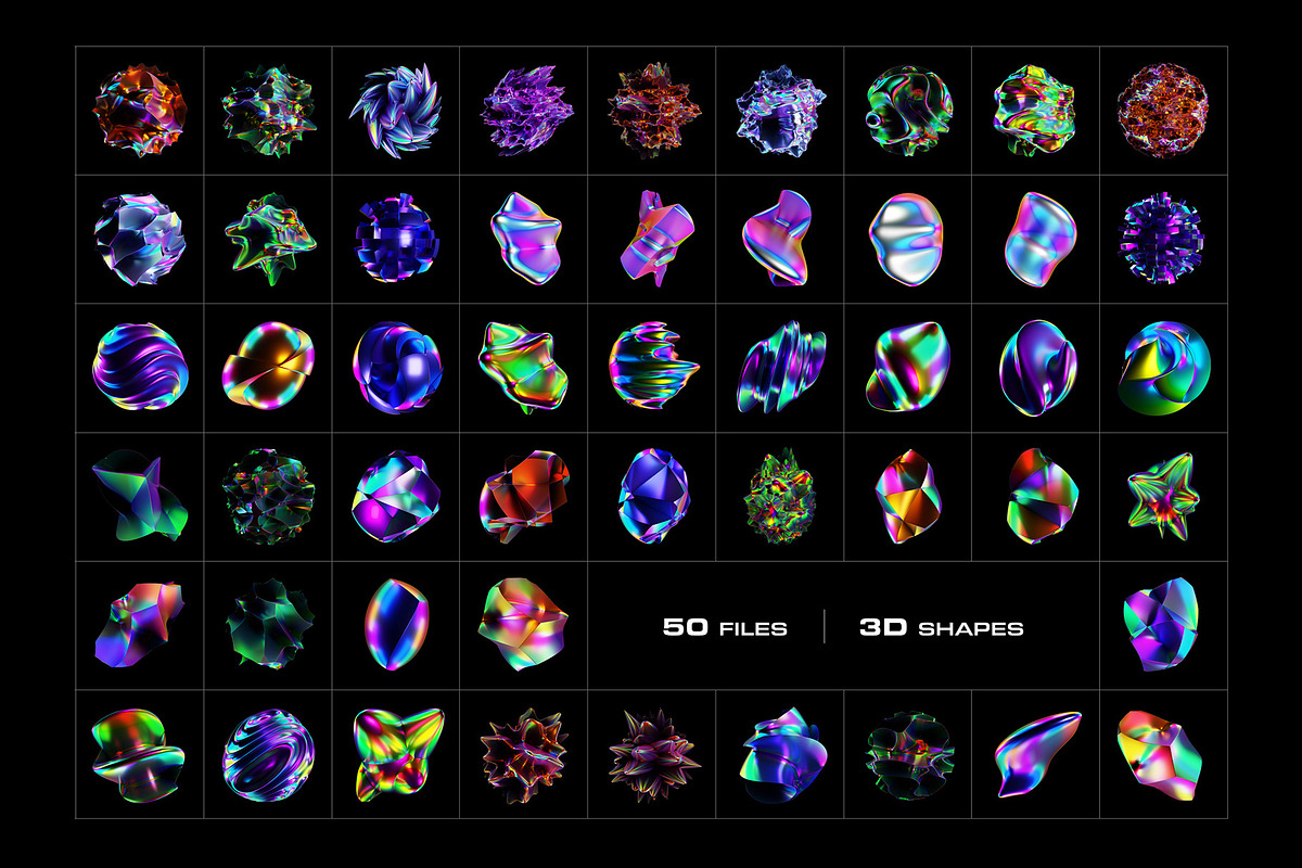 50 Holographic 3D Abstract Shapes, an Object Graphic by assetpro.design (Photo 12 of 12)