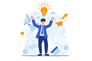 Businessman Bulb Idea, a Person Illustration by Ahmad_Studio