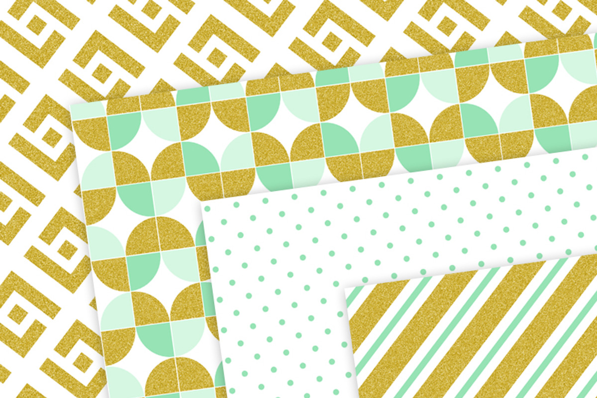 Mint And Gold Patterns Digital Paper preview 3