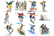 Watercolor Skate Clipart, a Decorative Illustration by stickermadness (Thumbnail 3 of 4)