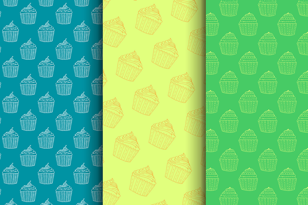 Cupcakes Seamless Doodle Patterns, a Pattern Graphic by Lukino (Photo 4 of 5)