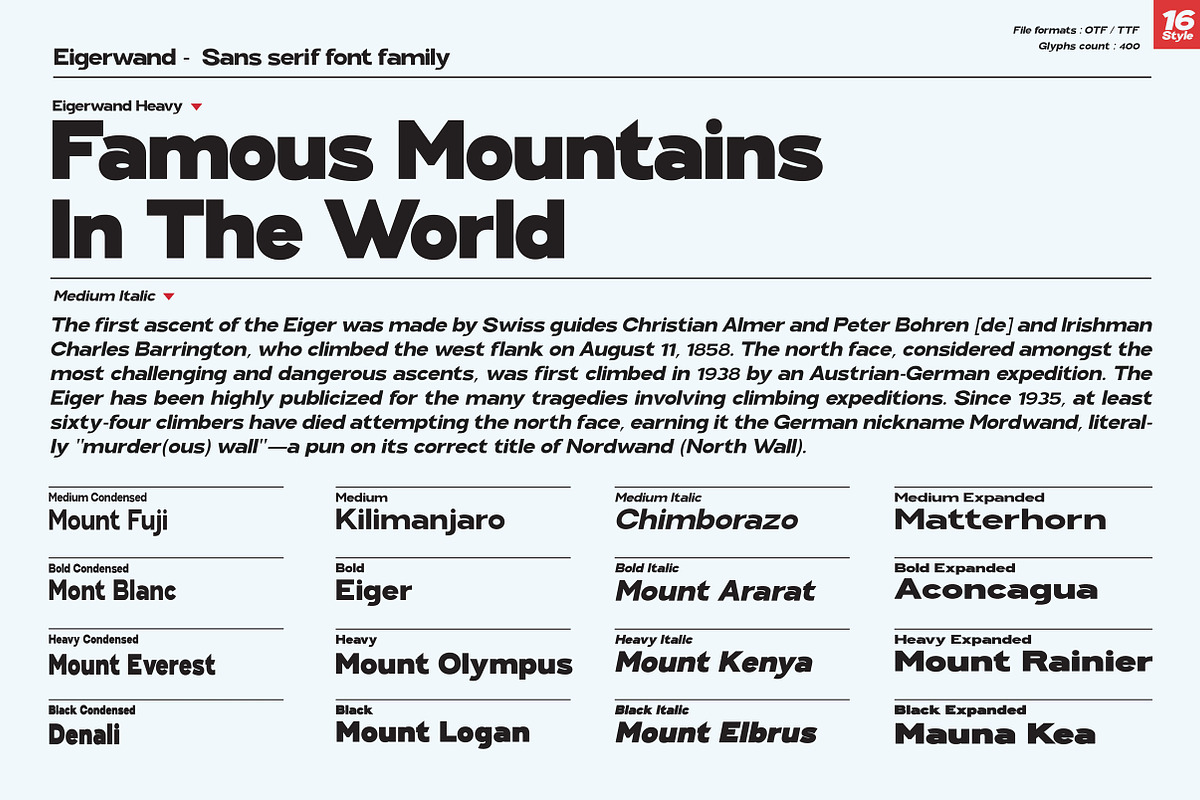 Eigerwand sans serif font family, a Sans Serif Font by Artistic & Unique (Photo 4 of 14)