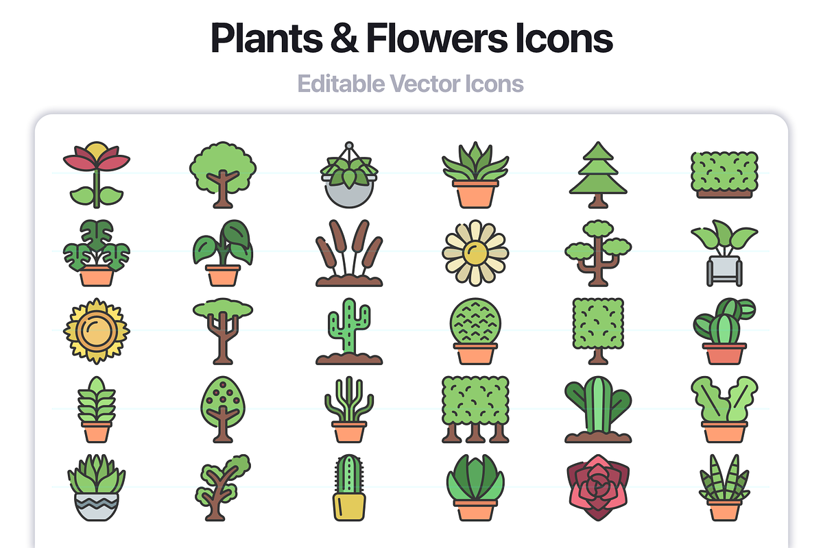 100 Plants & Flowers Soft Fill Icons, an Outline Icon by Juicy Icons (Photo 6 of 6)