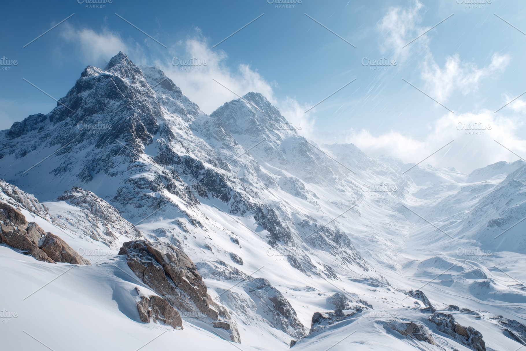 Majestic snow-covered mountain landscape, a Nature Photo by AlyaAnd