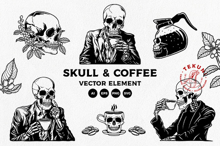 Skull and coffee illustration bundle