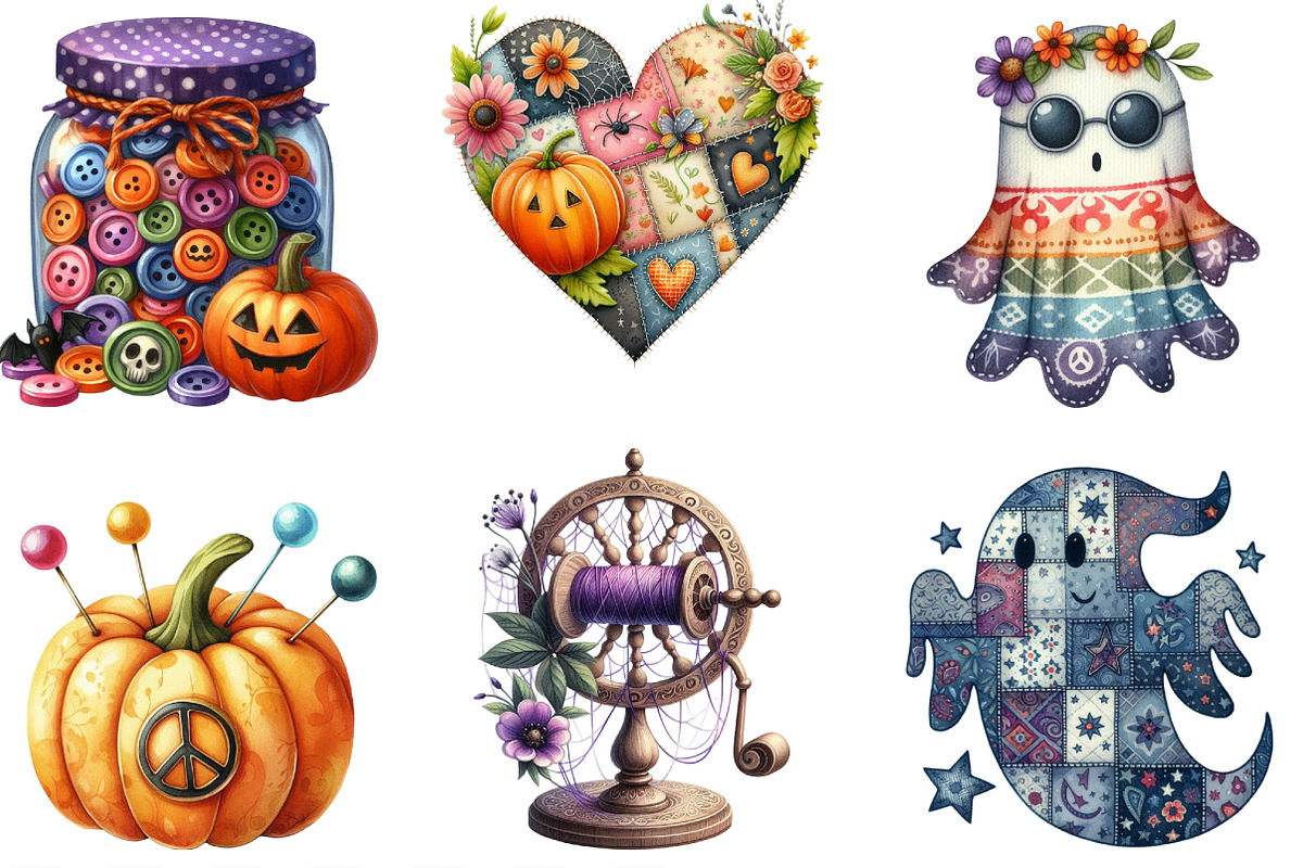 Groovy Halloween Sewing Clipart, an Illustration by Designking (Photo 3 of 4)