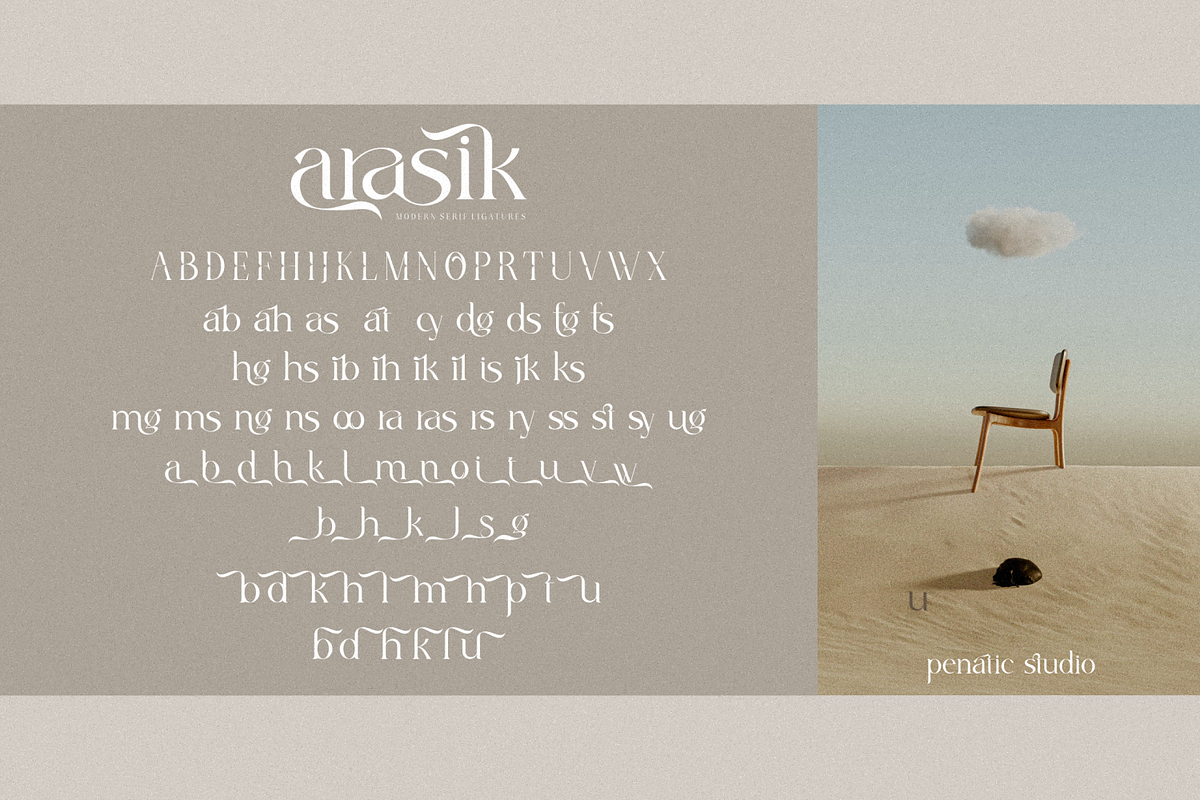 arasik _ modern serif ligatures, a Serif Font by Penatic Studio (Photo 8 of 10)