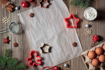 christmas background for baking gingerbread cookies with cutters and spices. Em, a Holiday Photo by dashtik