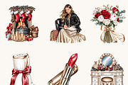 Glam Fashion Christmas Clipart, a Seasonal Illustration by BusyDaydesign (Thumbnail 4 of 9)