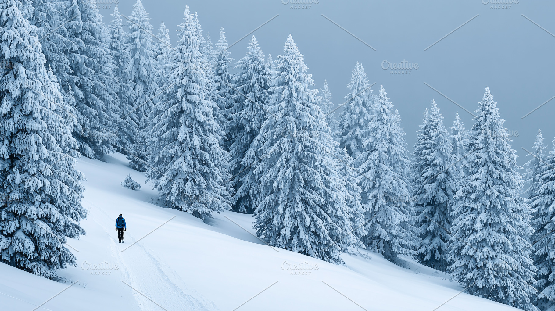 A lone hiker walking through a snowy, a Nature Photo by MistyDay