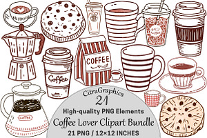 Coffee Lover PNG Clipart Bundle, a Seasonal Illustration by CitraGraphics