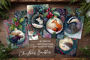 Animals In Christmas Baubles Cards