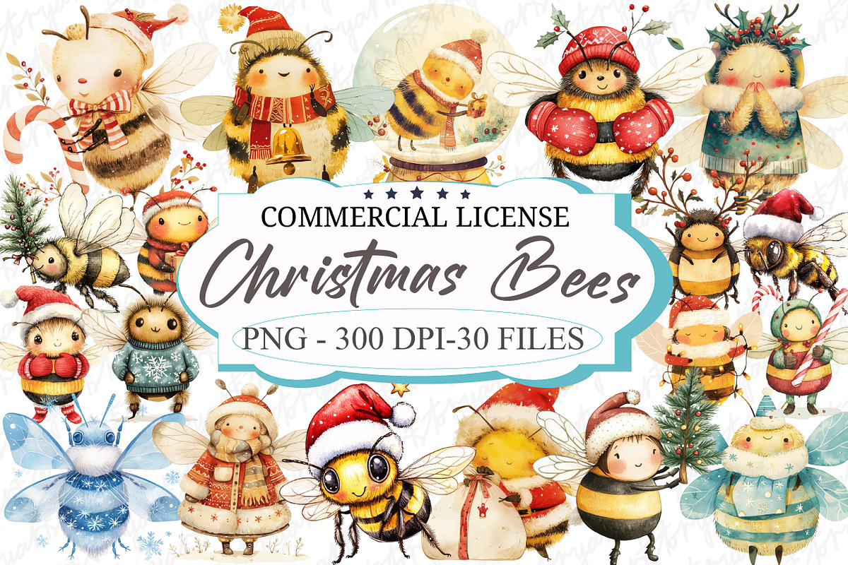 Cute Cartoon Christmas Bees Clipart, an Illustration by designcity5 (Photo 1 of 5)