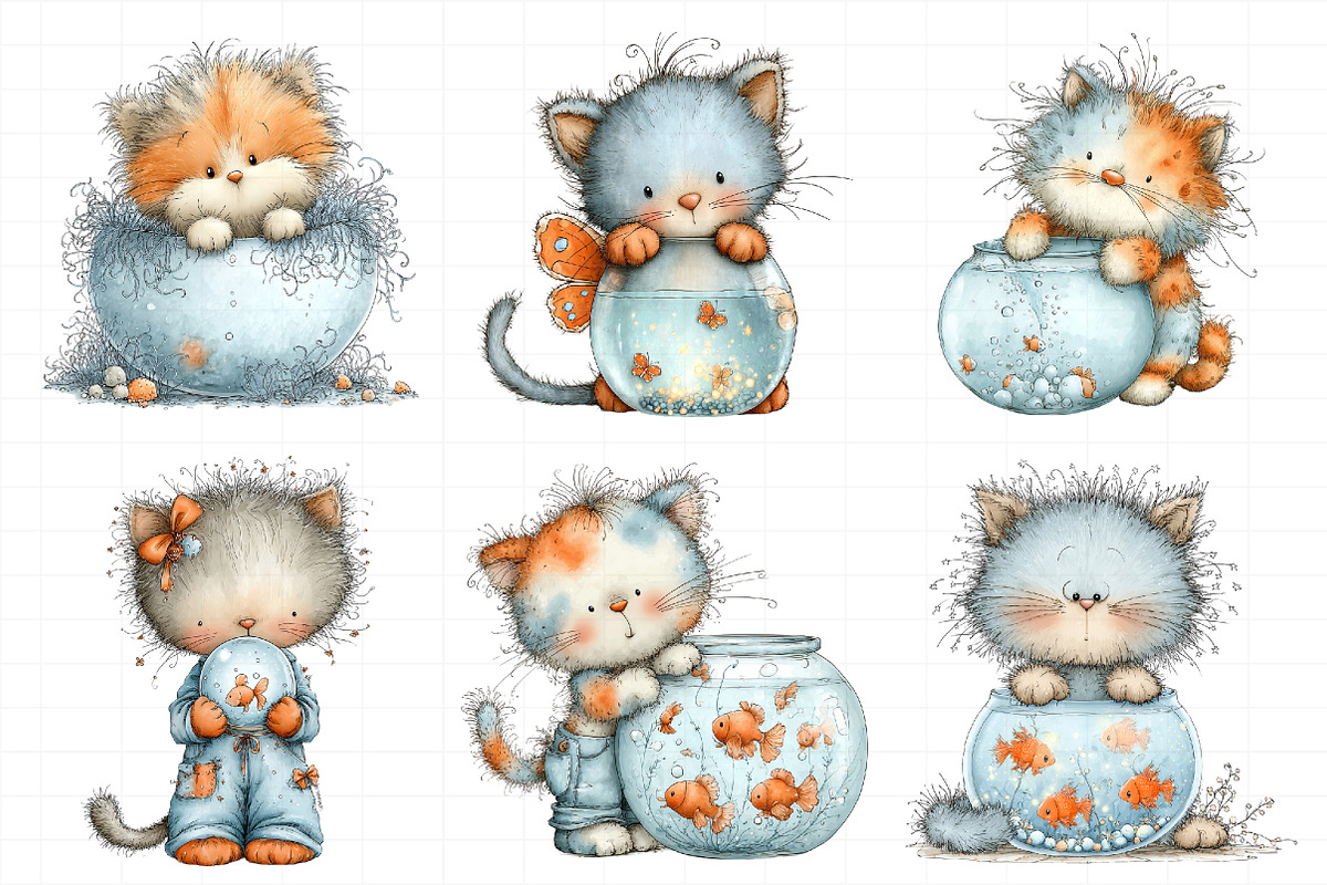 Fishbowl Whimsical Cat Clipart, an Illustration by Daily.Designs (Photo 3 of 5)