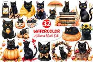 Fall Autumn Black Cat Clipart, an Illustration by Dream Creation
