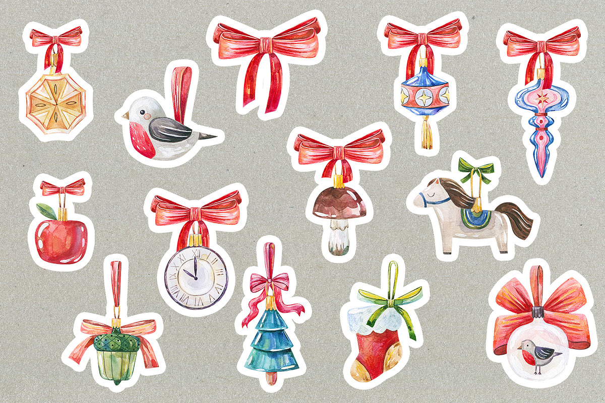 Vintage Watercolor Christmas Clipart, an Object Graphic by the_myro (Photo 2 of 10)