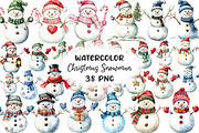 Watercolor Christmas Snowman Clipart, a Work Illustration by CraftArtStudio (Thumbnail 1 of 6)