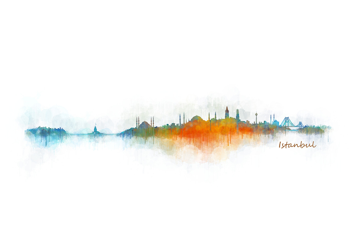 Istanbul Cityscape Skyline, an Illustration by HQPhoto Store
