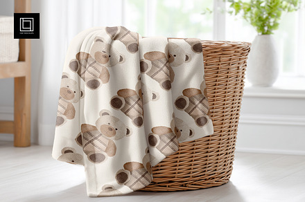 Fleece Blanket Mockup Wicker Basket, a Household Mockup by 1001 mockups