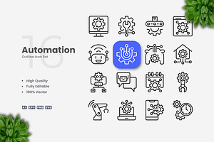 Automation Outline Icons, an Outline Icon by Upnowgraphic