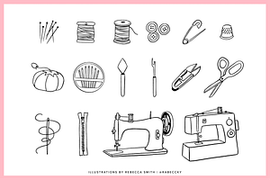 Hand Drawn Sewing Kit Illustrations