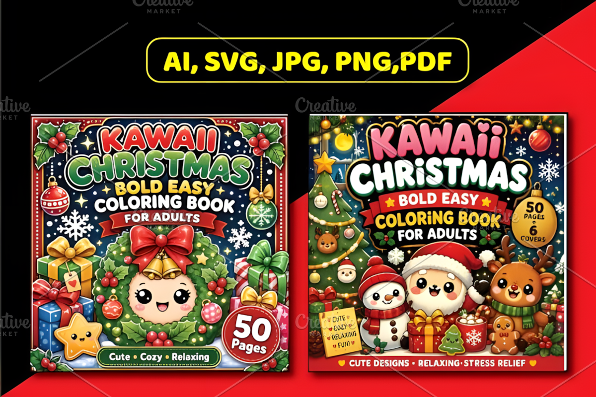 Kawaii Christmas Fun Coloring Book, a Seasonal Illustration by Design Station (Photo 3 of 5)