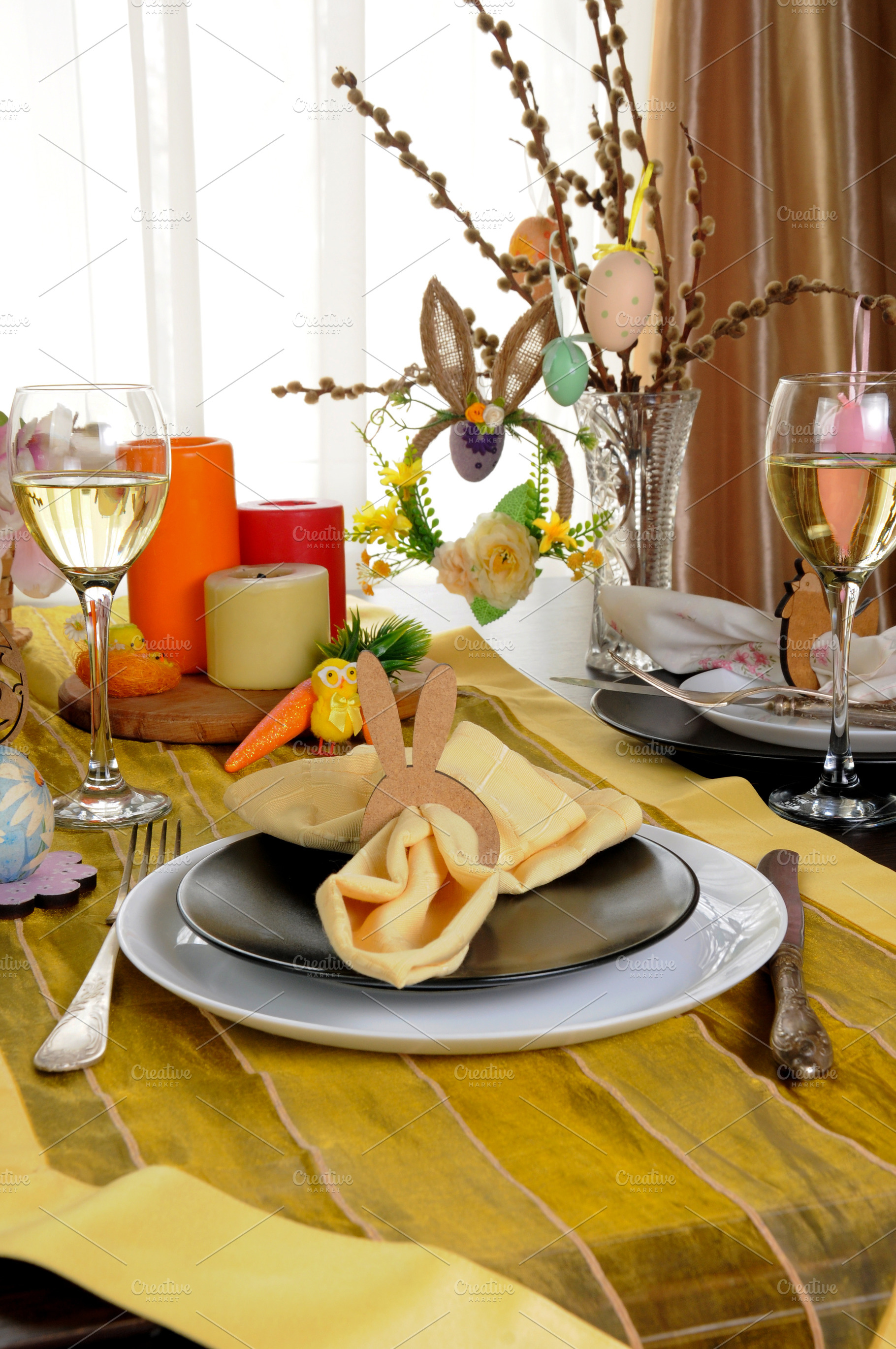 Easter table setting with bunny napk, a Holiday Photo by Apolonia