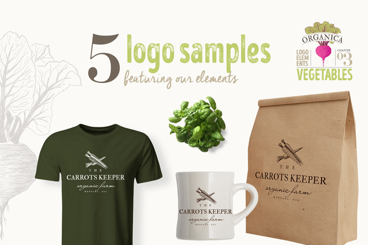 ORGANIC LOGO ELEMENTS – VEGETABLES, an Illustration by Friendly Label (Photo 3 of 6)