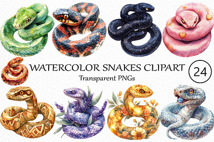 Watercolor Snakes Clipart