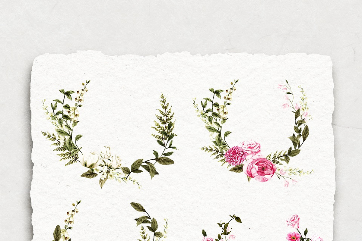 Magenta flowers -watercolor clipart, an Illustration by BlumenSoul (Photo 4 of 8)