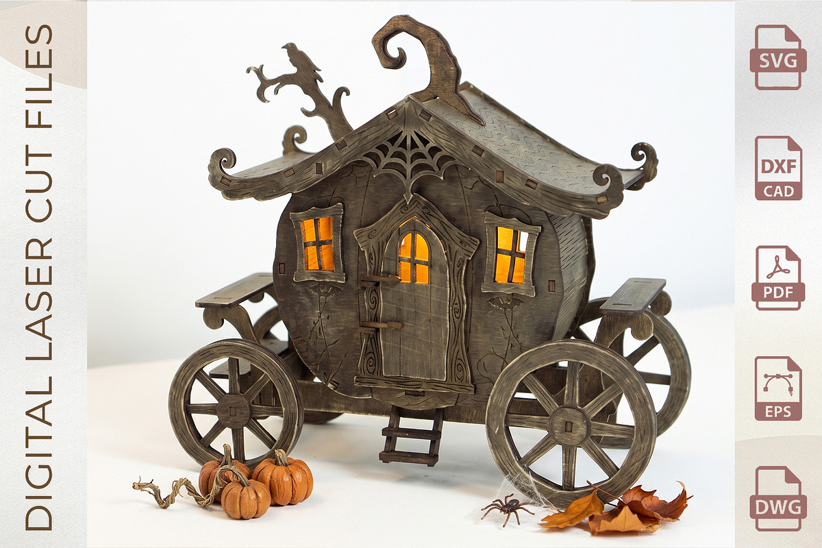 Halloween Pumpkin Carriage Laser Cut, an Object Graphic by WoodoraCut (Photo 4 of 8)
