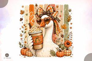 Preppy Fall Goose PNG,Coquette Fall, a Seasonal Illustration by Libby Wishes