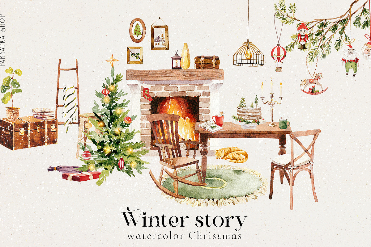 Winter story-watercolor Christmas, a Seasonal Illustration by Pamyatka Shop (Photo 8 of 27)